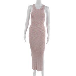 Allison Women Maxi Tank Dress Pink Sleeveless Crew Neck Beach Size S